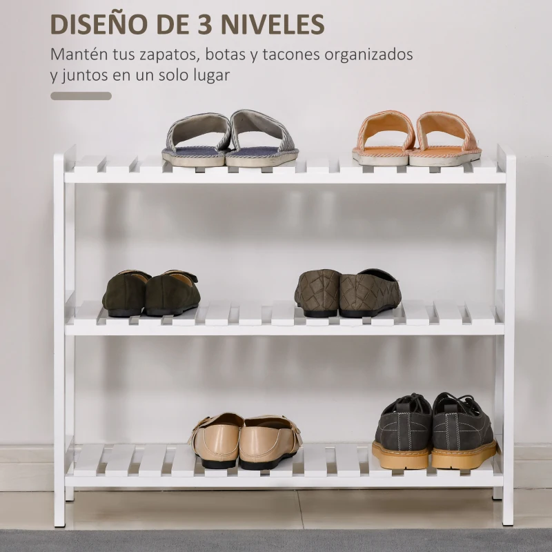 HOMCOM Zapatero de Madera de 3 Niveles Zapatero Recibidor para 9 Pares de Zapatos para Entrada Pasillo 70x26x57,5 cm Blanco