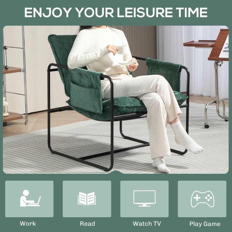 HOMCOM Minimal Padded Accent Chair, with Pockets - Green