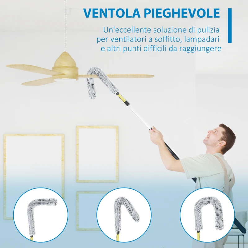 HOMCOM Kit di Pulizia per Casa e Ufficio con Asta, Spolverino per Ragnatele, Spolverino in Microfibra e Spolverino per Ventilatore