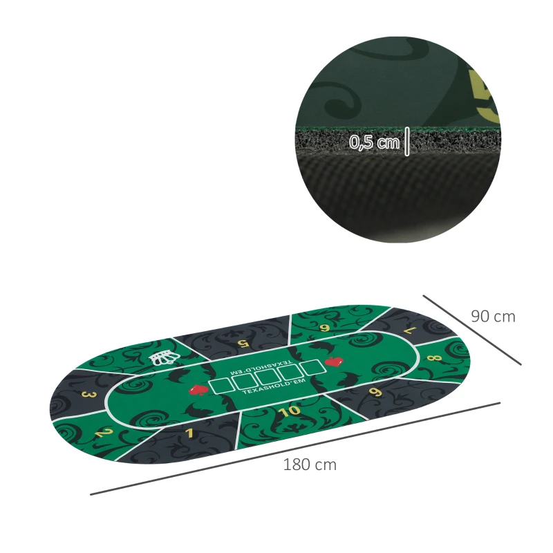 SPORTNOW Tapis de poker dessus de table de poker jusqu'à 10 joueurs sac de transport inclus 180 x 90 x 0,5 cm vert et noir