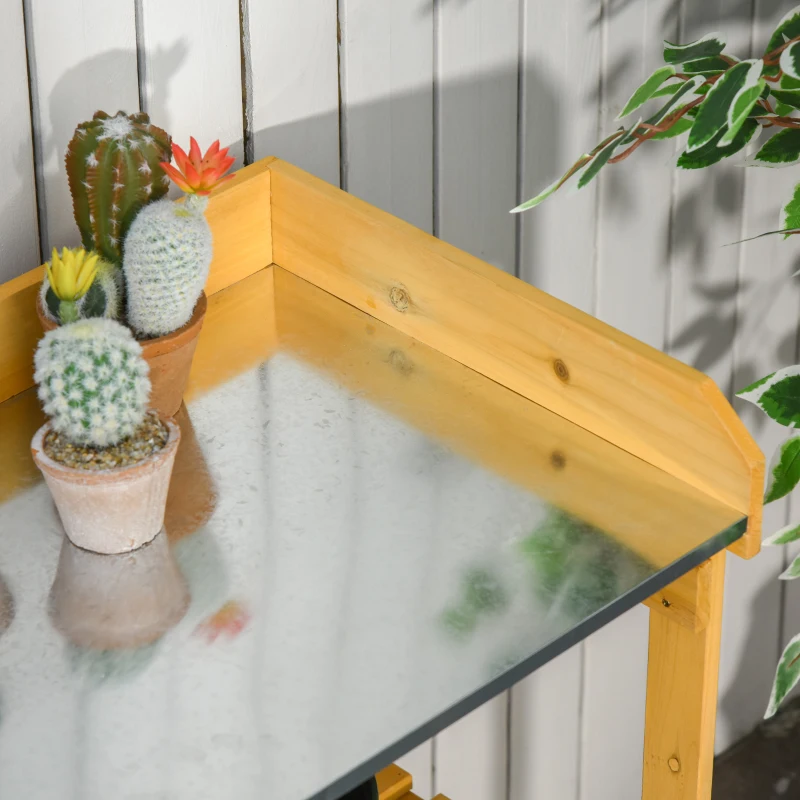 Outsunny Table de rempotage pliable - table de jardinage avec étagère plateau acier galvanisé avec rebord - table de plantation bois sapin pré-huilé