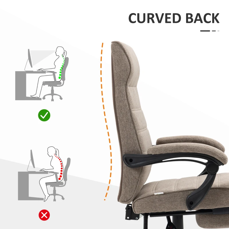 Vinsetto Office Chair, Computer Desk Chair, Fabric Swivel Chair with Adjustable Height and Rolling Wheels for Home Office Work Study, Brown