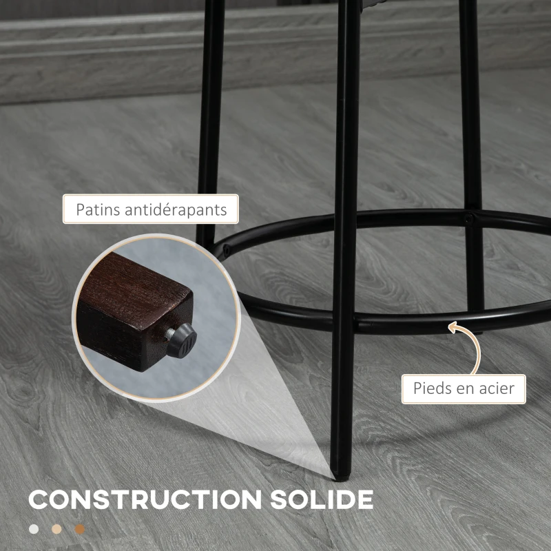 HOMCOM Lot de 2 tabourets de bar avec repose-pieds acier et revêtement effet laine bouclée hauteur 62 cm blanc et noir