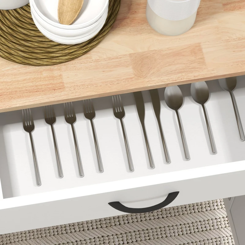 HOMCOM Desserte cuisine desserte à roulettes plateau en bois d'hévéa avec tiroir placard 2 portes 83 x 45 x 91,5 cm blanc