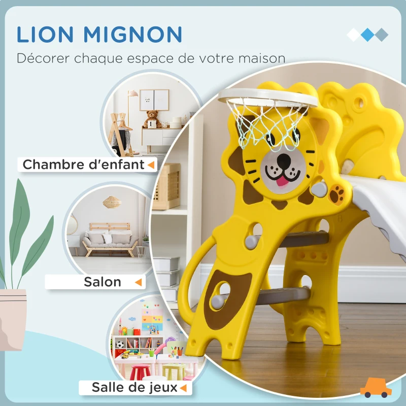 AIYAPLAY Toboggan pour enfants intérieur extérieur avec panier de basket pour les enfants de 18 à 36 mois, jaune, gris(m-5)