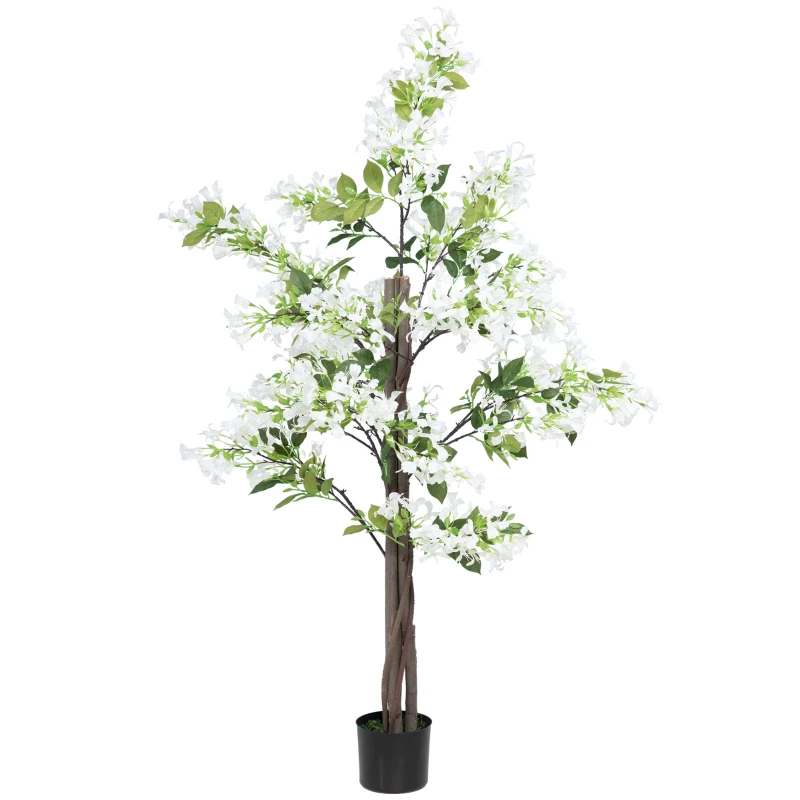 HOMCOM Artificial Plants Honeysuckle Flower in Pot Fake Plants with Curved Boots for Indoor 15x15x150cm White