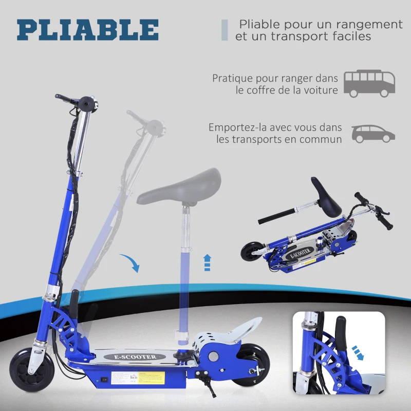 HOMCOM Trottinette électrique 120 W pliable pour enfant de 7 à 12 ans hauteur guidon et selle réglable 10 Km/h max. bleu