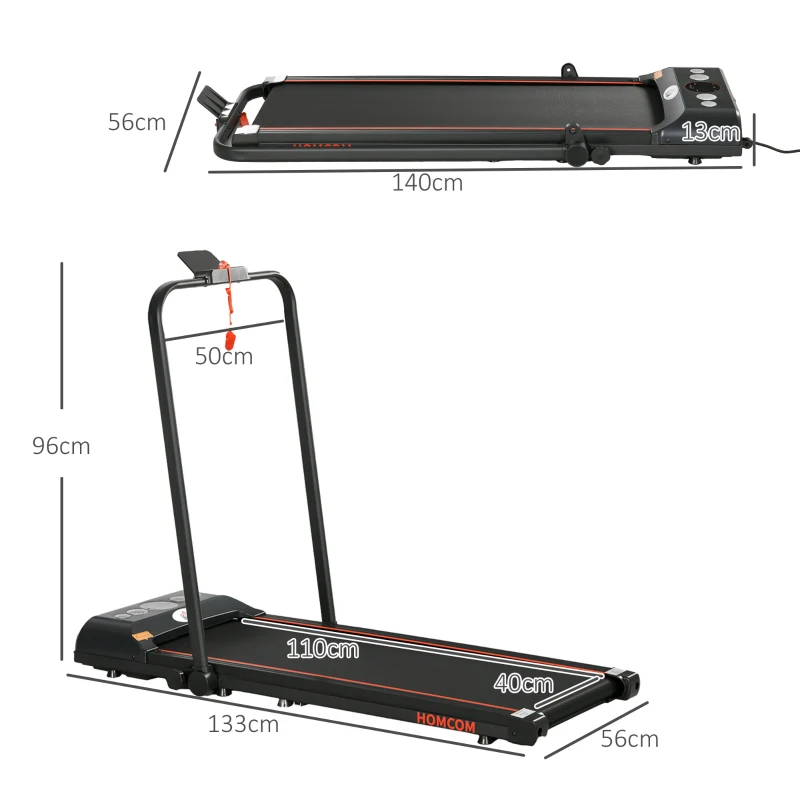 HOMCOM Foldable Walking Treadmill, with LED Display and Wheels, for Home, Office, Gym, Red