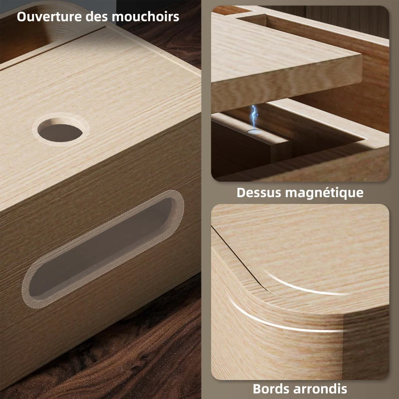 HOMCOM Organiseur de bureau rangement bureau multifonction avec 2 compartiments boîte à mouchoirs en bois naturel