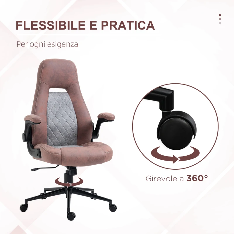 Vinsetto Sedia da Ufficio Ergonomica con Altezza Regolabile, Braccioli Ribaltabili e 5 Ruote, 67x70x114-124 cm