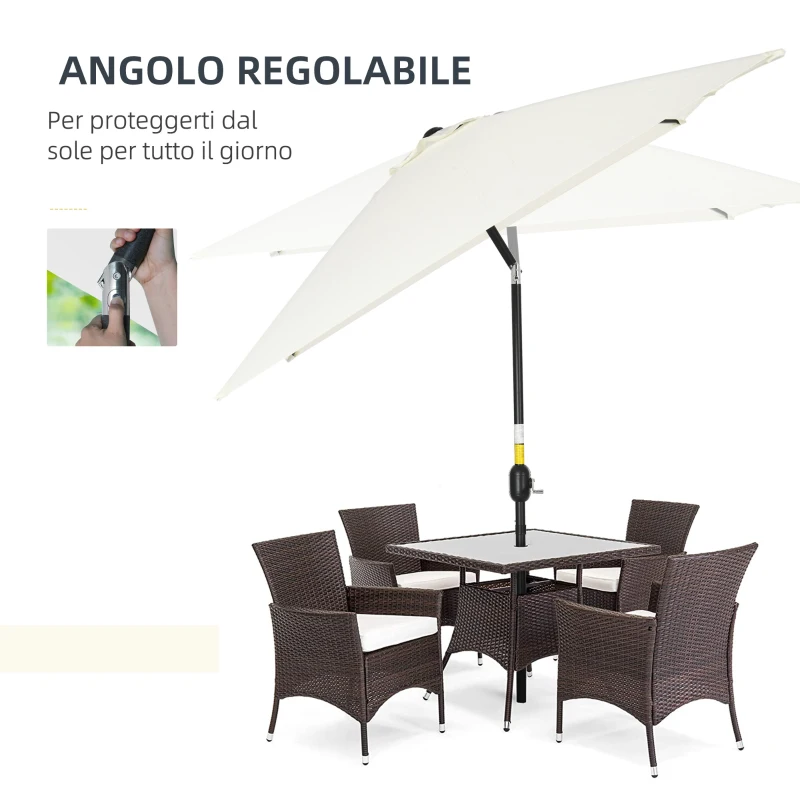Outsunny Ombrellone Rettangolare 2x3 m Pieghevole e Regolabile con Manovella, in Alluminio e Poliestere, Bianco Crema