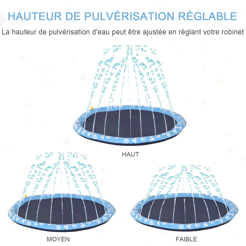 PawHut Piscine tapis à jet d'eau pour chien pliable facile à transporter PVC  150 cm de diamètre bleu