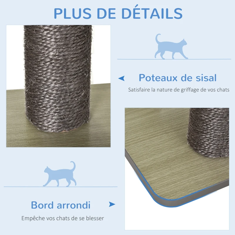 PawHut Arbre à chats design contemporain griffoirs grattoirs sisal naturel centre d'activités niche plate-formes jeu boules suspendues 71,5L x 49,5l x 120H cm MDF hêtre gris
