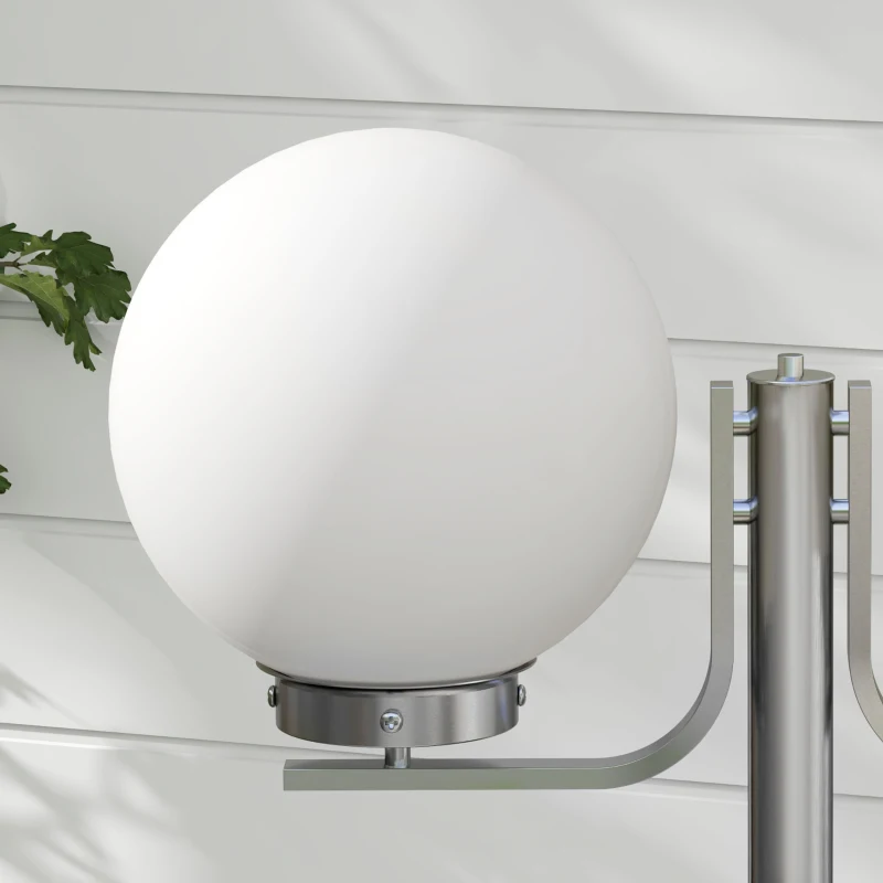 Outsunny Lampione da Giardino con Paralumi a forma Sferica, in Acciaio Inox e Acrilico, 63x25x210 cm, Argento