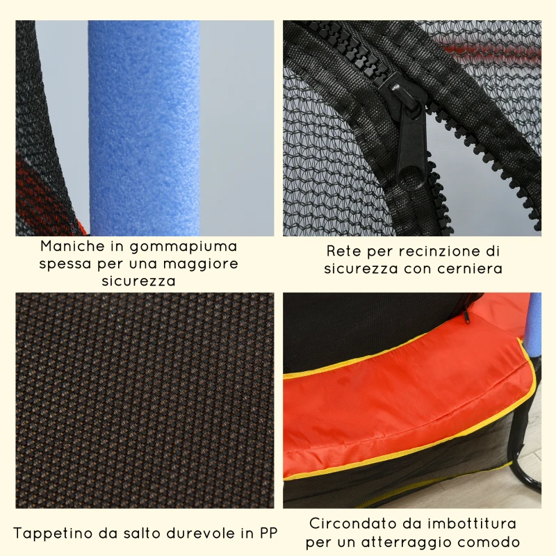 HOMCOM Trampolino per Bambini con Tappeto Elastico, Rete di Sicurezza e Pali Imbottiti, Età 3-10 Anni, Blu