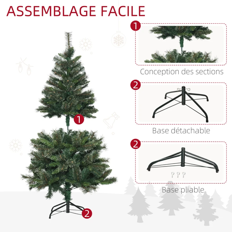HOMCOM Sapin arbre de Noël artificiel 150 cm 665 branches + support pied vert