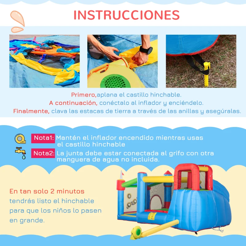 Outsunny Castillo Inflable Infantil con Tobogán Cama de Salto Piscina Muro de Escalada Inflador 390x300x197 cm Multicolor