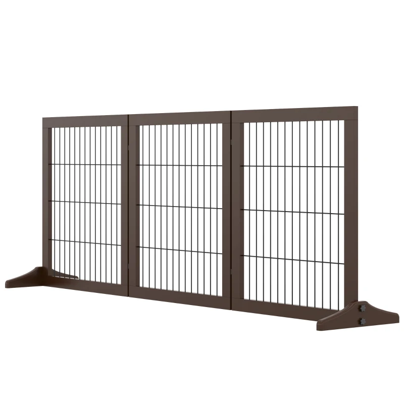 PawHut Barrera de Seguridad para Perros con Estructura de Madera y Patas de Apoyo para Pasillo Escalera 185x36x71 cm Marrón