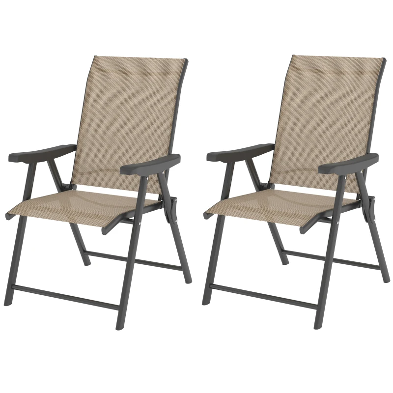 Outsunny Set of Two Folding Outdoor Chairs - Brown/Black
