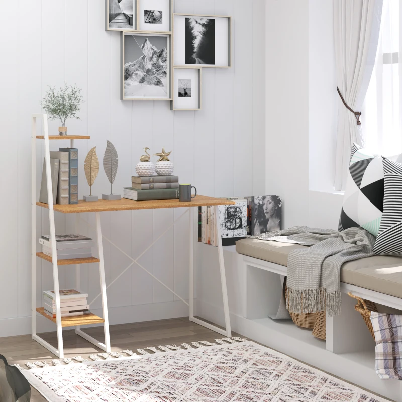 HOMCOM Home Office Computer Desk with 3-Tier Storage Shelves Study Writing Table Workstation for Small Space Natural