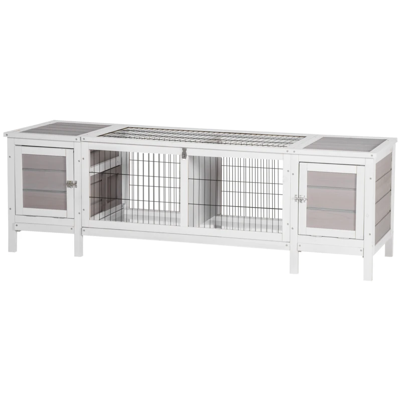 PawHut Rabbit Hutch and Run, with Removable Tray - Grey