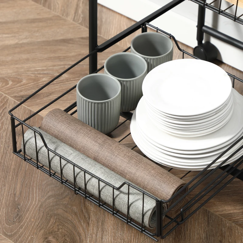 HOMCOM Carrello da Cucina con 2 Cesti estraibili in Metallo, 2 ripiani in Legno Truciolato e Ganci laterali, 40x38x111cm