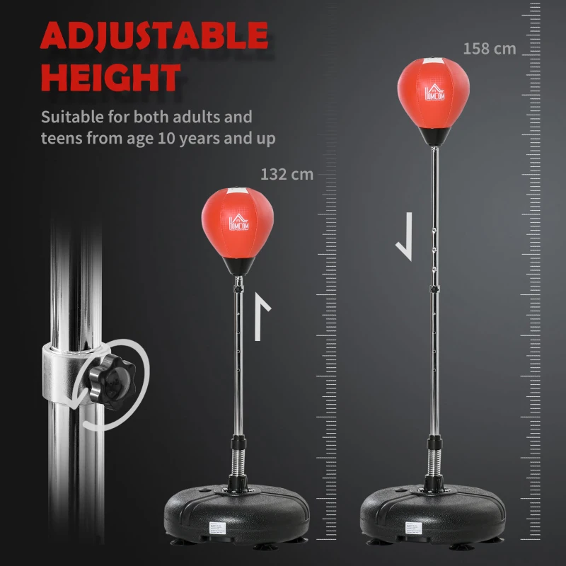HOMCOM Punching Bag with Stand, 133-151cm Adjustable Height, for Teens, Red/Black