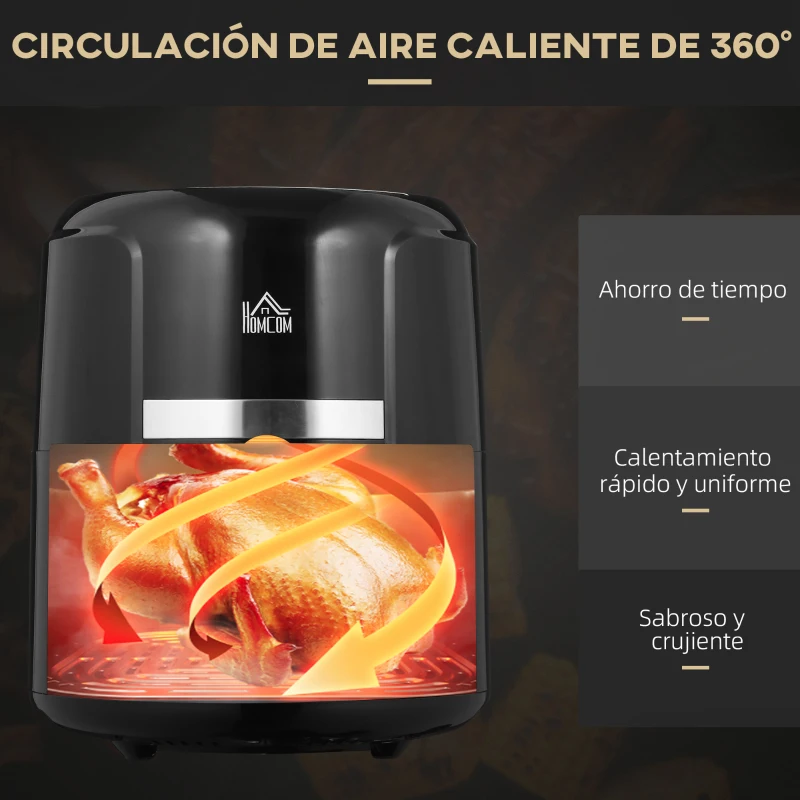 HOMCOM Freidora de Aire Caliente de 4L con 12 Programas Preestablecidos y Pantalla LED Táctil 1300W 34,2x25,6x31,8 cm Negro