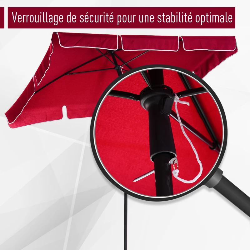 Outsunny Parasol de jardin Parasol droit rectangulaire inclinable alu métal polyester haute densité 2 x 1,3 m rouge