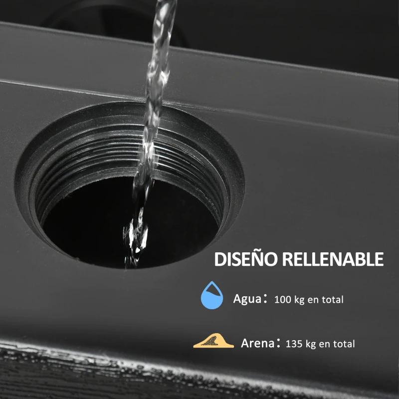 Outsunny Pesos para Base de Sombrilla en Cruz  4 Piezas Rellenables con 100 kg Agua o 135 kg Arena 98x98x18,5 cm Negro