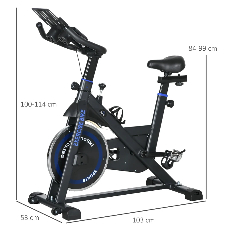 HOMCOM Bici Estática con Resistencia Regulable Volante de Inercia 8 kg Pantalla LCD Manillar y Asiento Ajustable Azul