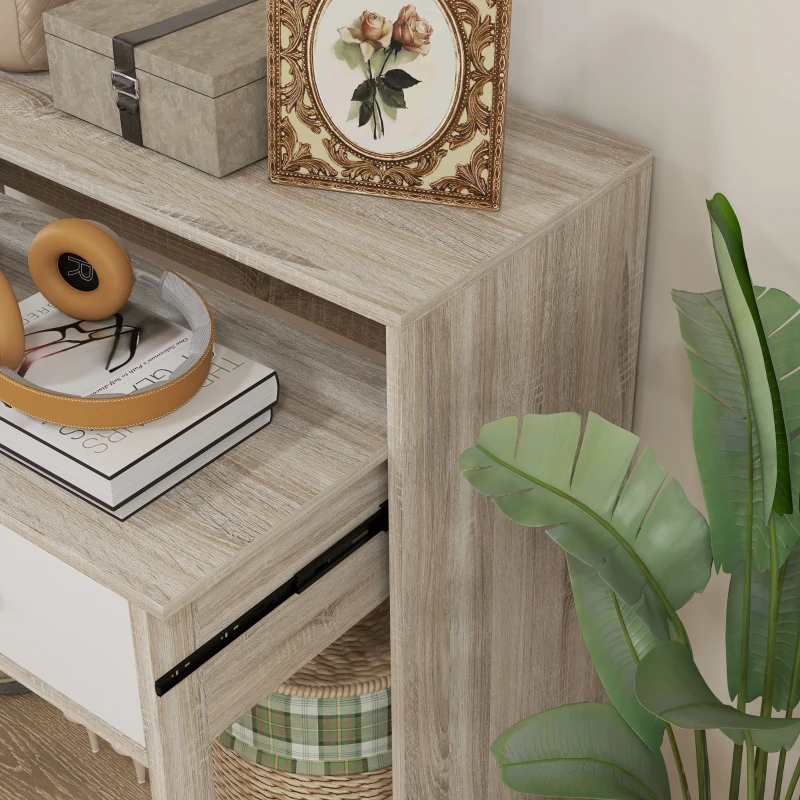 HOMCOM Tavolo Consolle a 2 Livelli con Piano Estraibile e 2 Cassetti in Legno, 95x35x87cm, Rovere