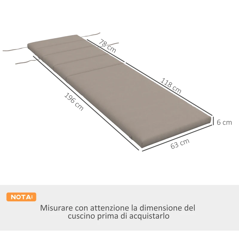 Outsunny Cuscino per Sdraio e Lettino Prendisole in Tessuto con Lacci di Fissaggio, Grigio Scuro