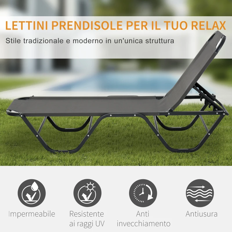 Outsunny Lettino Prendisole in Alluminio con Schienale Reclinabile a 5 Livelli, 163x58.5x91cm, Grigio
