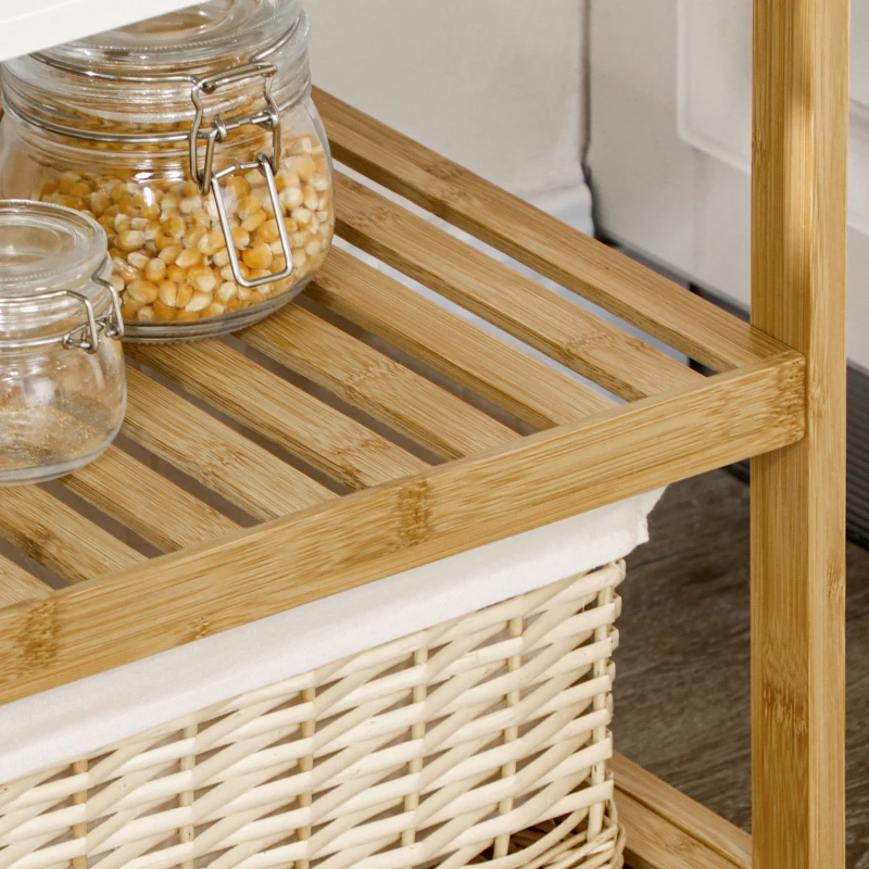 HOMCOM Desserte de cuisine avec 3 étagères pour salle de bain cuisine bureau 1 plateau amovible 42,8 x 33 x 70 cm naturel