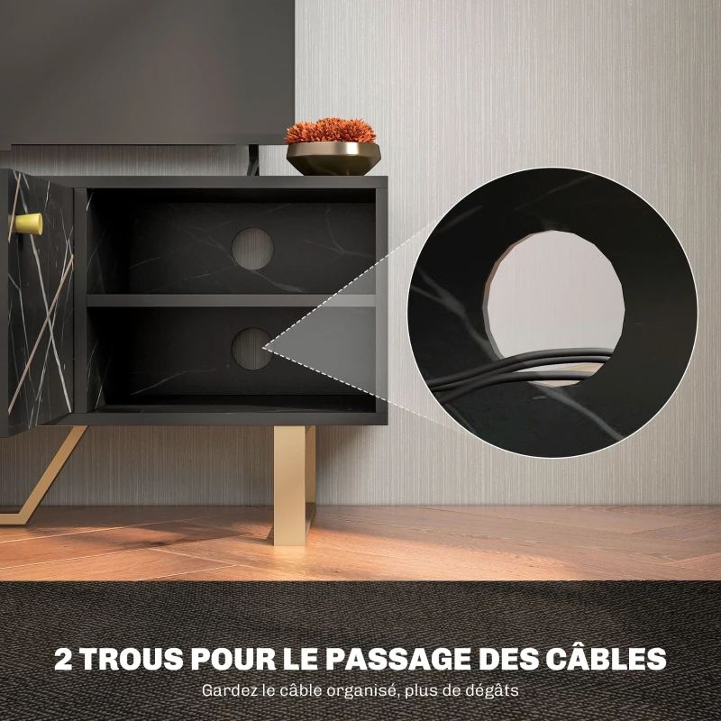 HOMCOM Meuble TV banc TV meuble pour télévision jusqu'à 50 pouces avec placard, étagère réglable et passe-câbles , noir