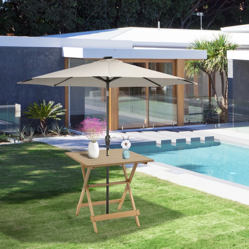 Outsunny Table à manger de jardin pliable table bistro carrée table patio terrasse avec trou pour parasol bois de peuplier dim. 70L x 70l x 70H cm naturel