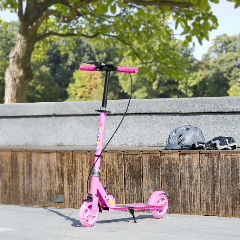 AIYAPLAY Scooter for Kids Aged 3-8 Years, with Adjustable Handle, Two Light Up Wheels, Handbrake, Rear Brake, Pink