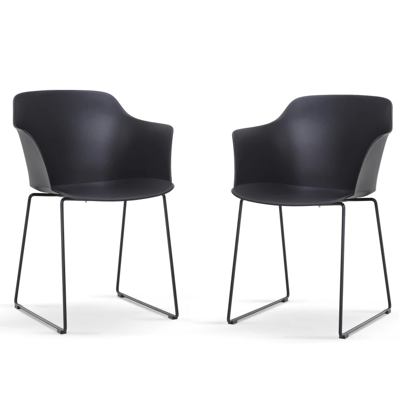 HOMCOM Lot de 2 chaises salle à manger chaise de salon avec accoudoirs pieds en métal 58 x 51 x 82 cm noir