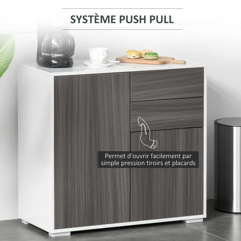 HOMCOM Meuble de rangement buffet commode armoire de rangement avec 2 tiroirs et 2 placards à portes, étagères réglables, pour salon, cuisine, chambre, 79 x 36 x 74 cm gris