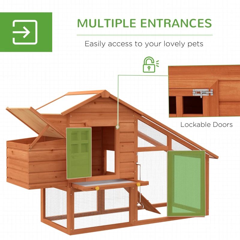 PawHut Wooden Chicken Coop with Run, Nesting Box, Slide-out Tray, Ramp, Perches, Asphalt Roof, 179 x 67 x 115cm