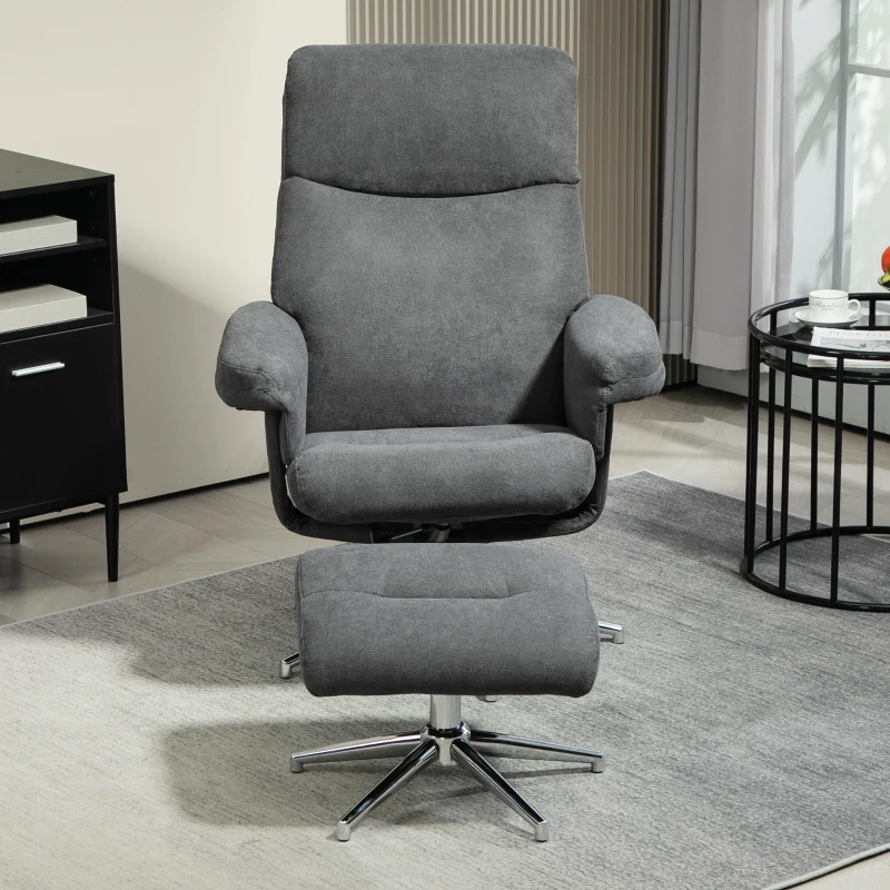 HOMCOM Velvet-Feel Recliner Chair and Ottoman - Dark Grey