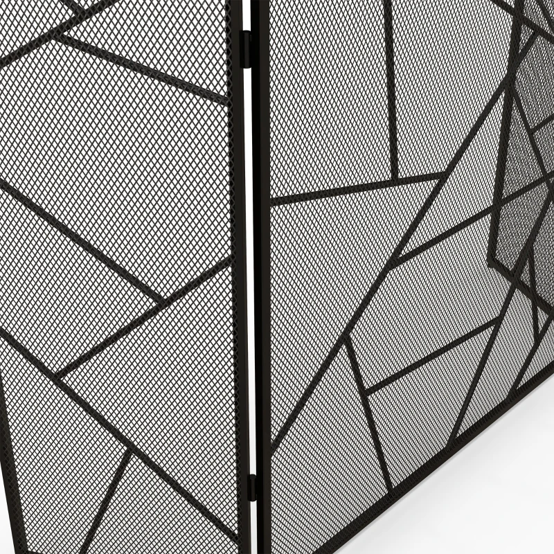 HOMCOM Parascintille per Camino Pieghevole a 3 Pannelli in Acciaio con Design Geometrico, 135x1.2x85cm, Nero