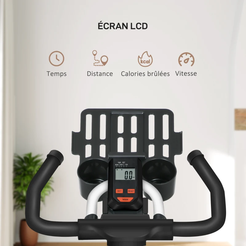 HOMCOM Vélo d'appartement avec écran LCD multifonctions vélo biking cardio-training selle et guidon réglables poids volant inertie 8 Kg acier blanc(m-4)