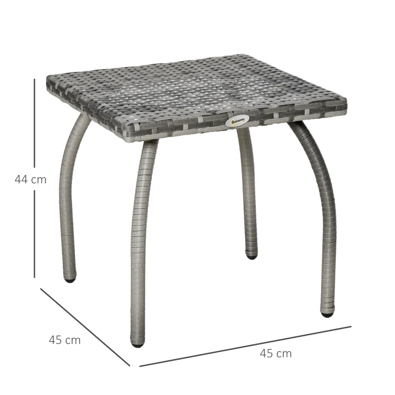 Outsunny Mesa de Exterior de Ratán Sintético con Patas de Metal Carga 30 kg para Patio Terraza Balcón 45x45x44 cm Gris