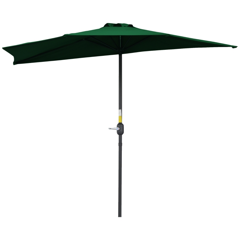 Outsunny 3(m) Half Parasol, Semi Round Umbrella with Metal Frame, Crank Handle for Balcony, Garden, Green