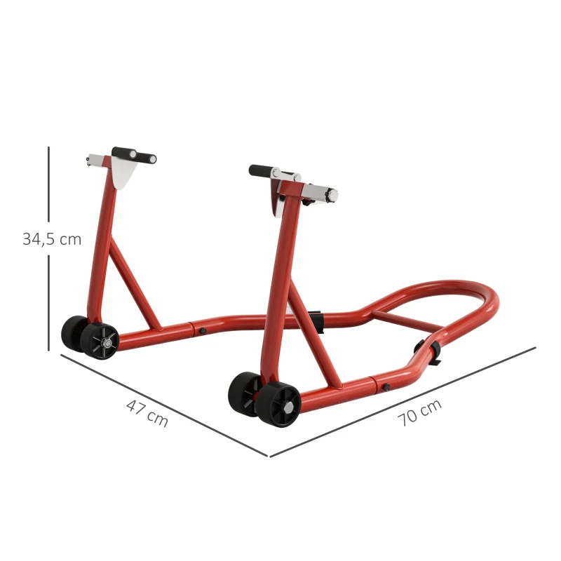 HOMCOM Support pour moto, béquille avant pour moto avec bras oscillant en U et en L, support universel pour atelier, rouge