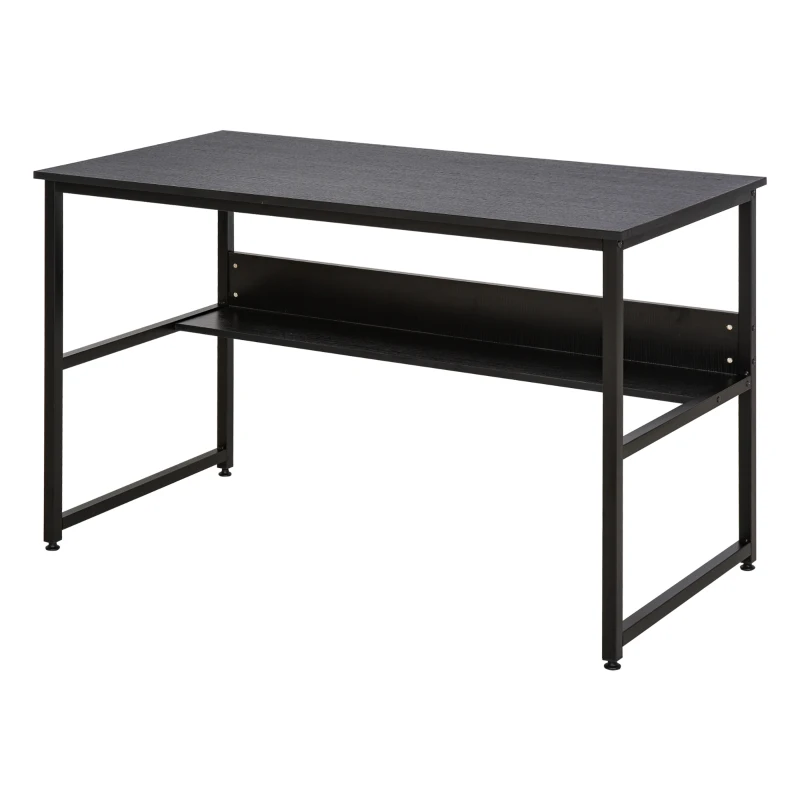 HOMCOM Computer Desk with Storage Shelf, 120 x 60cm Home Office Desk with Metal Frame, Study Table, Easy Assembly, Black