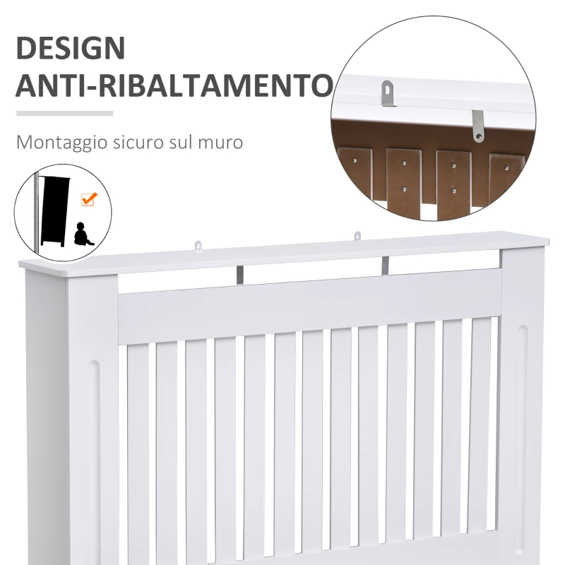 HOMCOM Copritermosifone a Doghe in MDF per Casa e Ufficio, 112x19x81 cm, Bianco