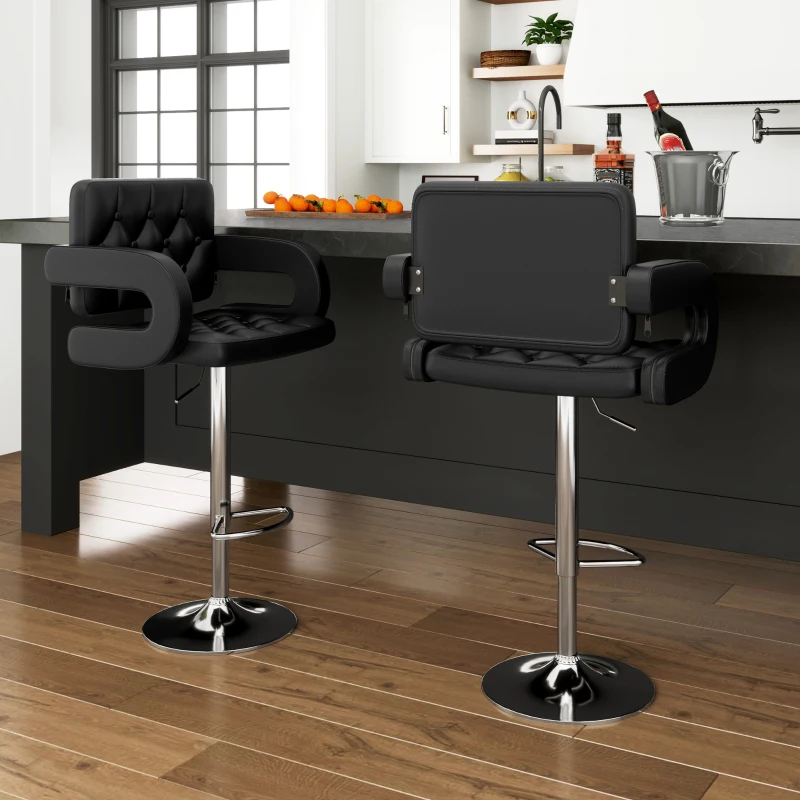 Set of 2 PU Leather Upholstered Swivel Bar Stool, Height Adjustable Barstool with Back, Armrest, Footrest for Kitchen